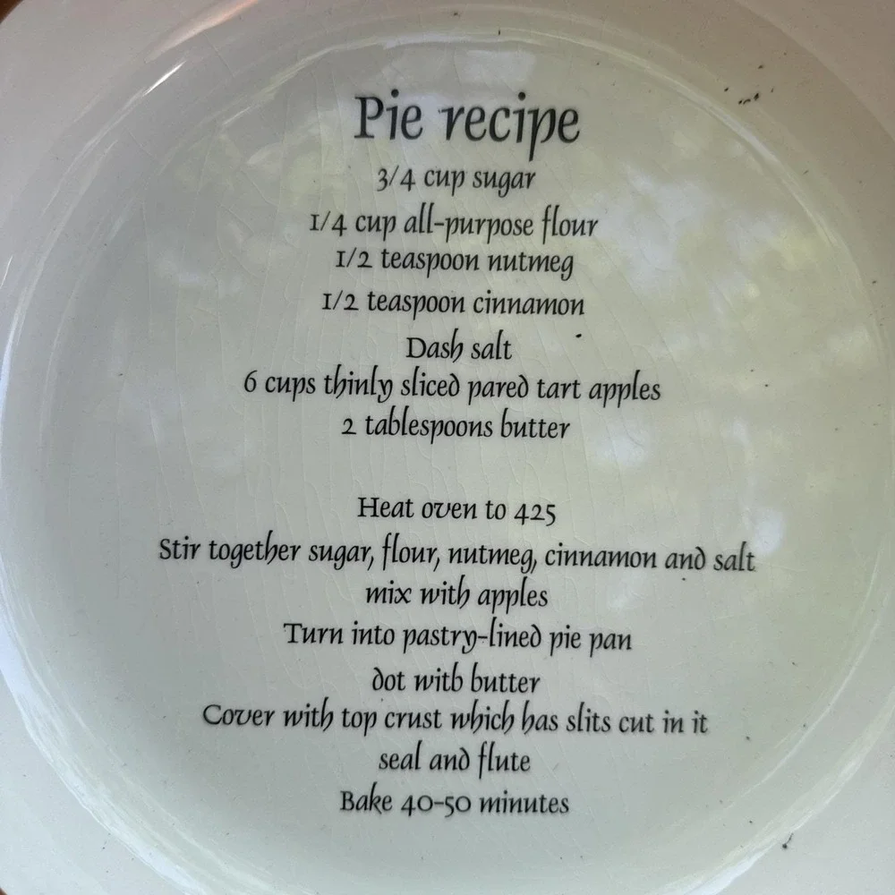 Apple PIE Covered Baking Dish with Lid Vintage With Recipe Kate Williams